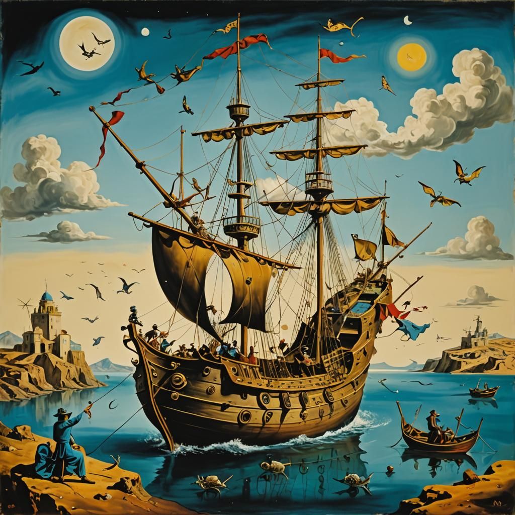 "The Ship of Fools in the style of Salvador Dali”