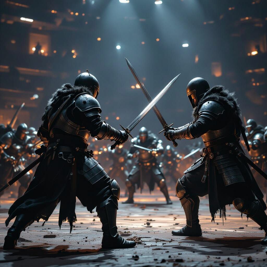 Gritty Arena Battle Scene in Photorealistic Style