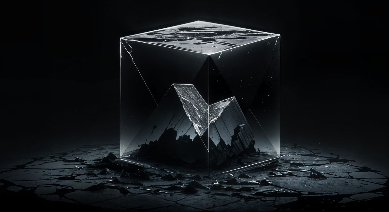Dramatic Glass Cube Shatters in a Void