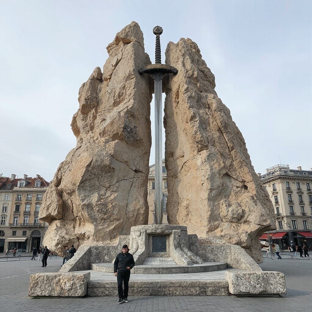 Colossal Sword Monument in City Plaza