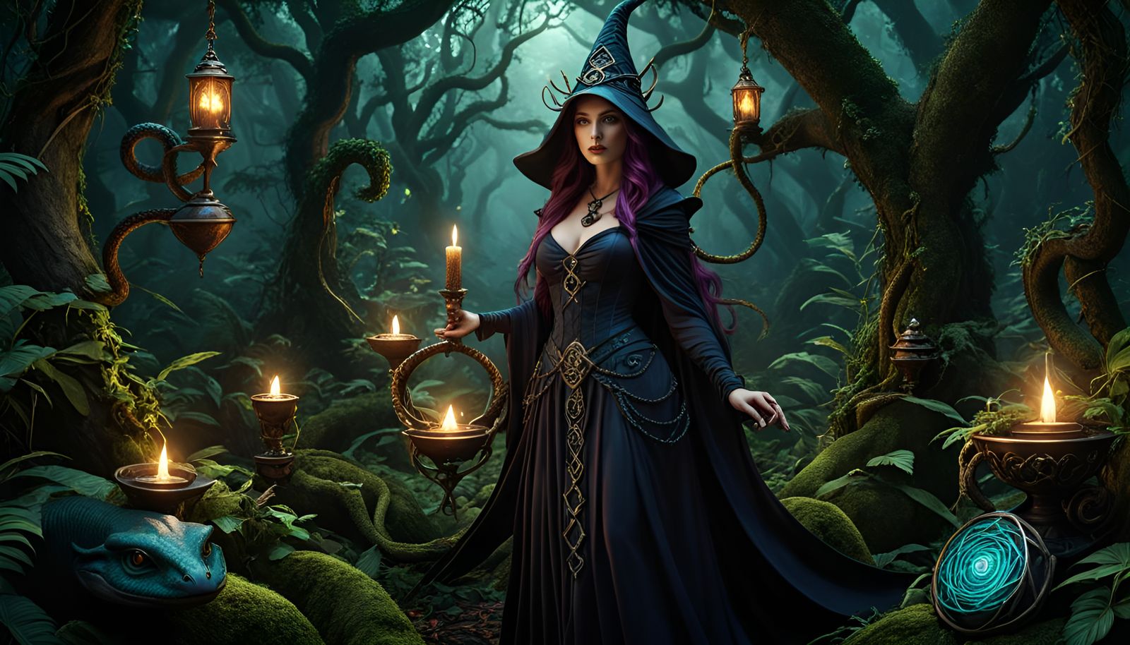 Sorcerer in Dark Fairytale Forest, Goblincore Aesthetic