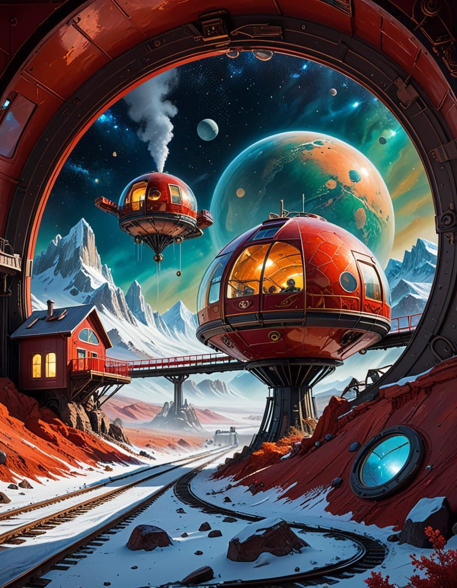 Futuristic Mars Colony with Steampunk Elements