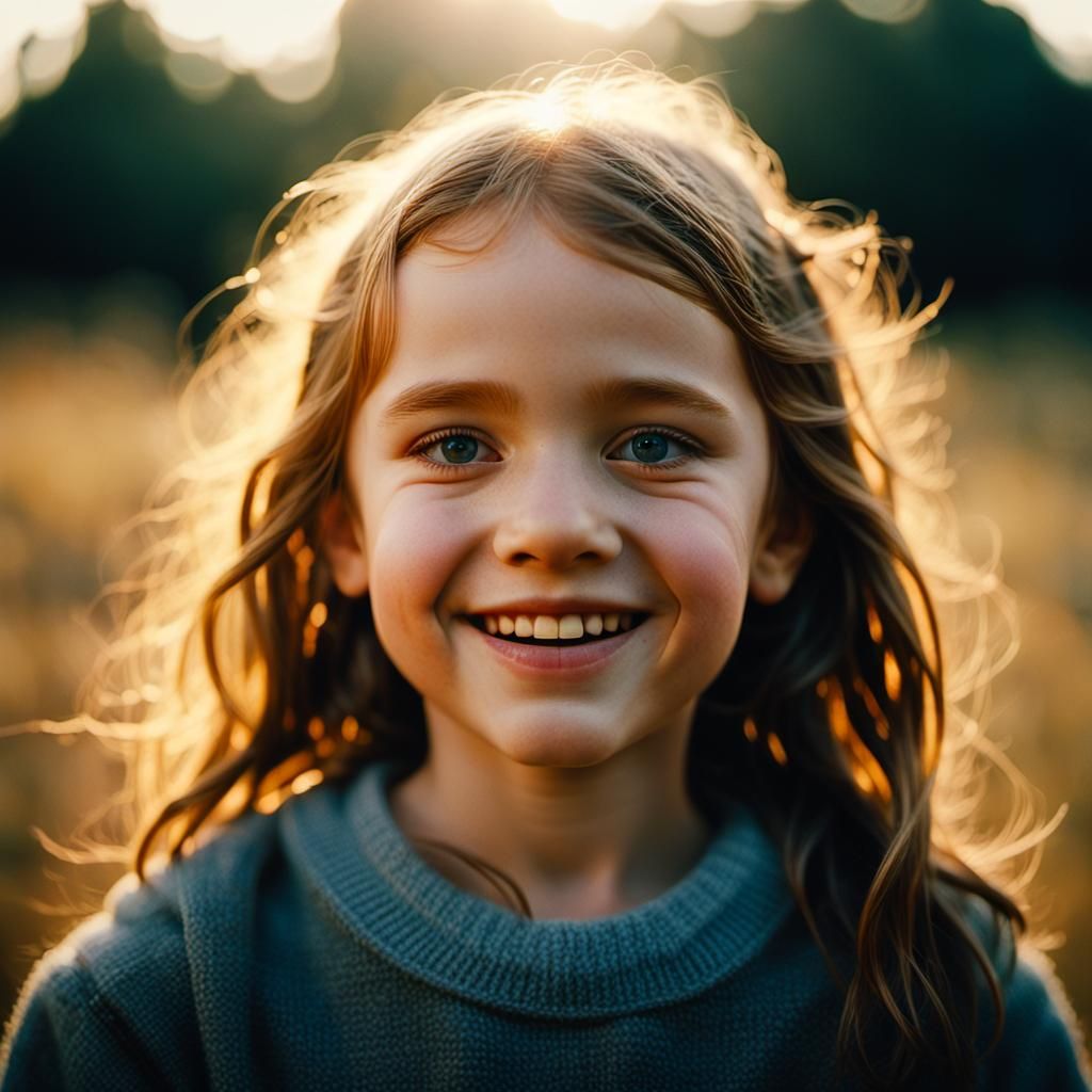 Smiling Girl Portrait in Soft Golden Lighting