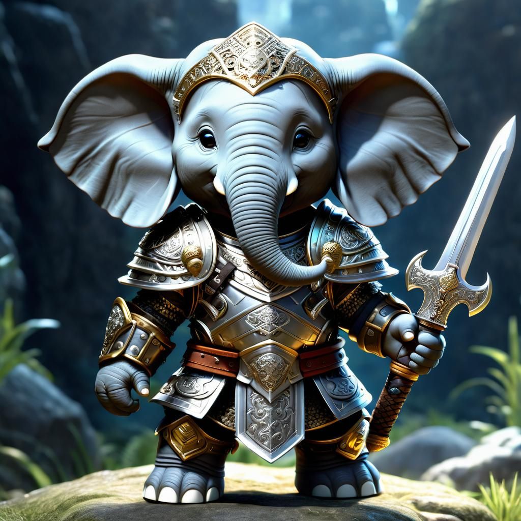 Chibi Elephant Warrior in Ornate Armor