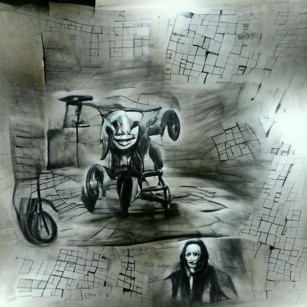 Jigsaw on Tricycle: A Charcoal Concept Art