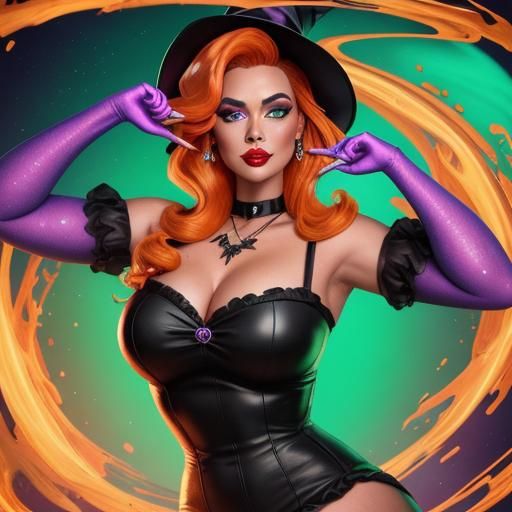 Curvy Witch Casting Spells in Pop Art Style