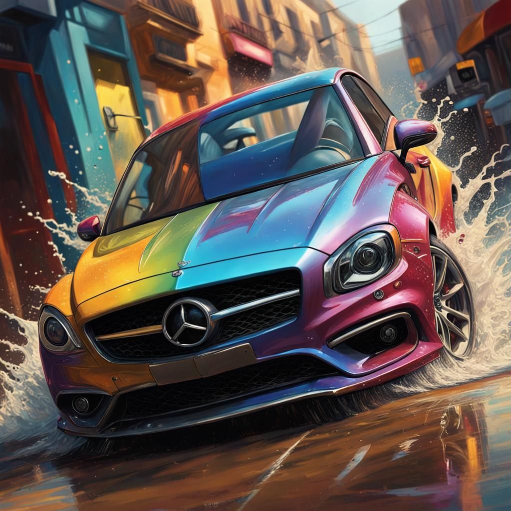 Hyperrealistic Cars in Splash Art Style