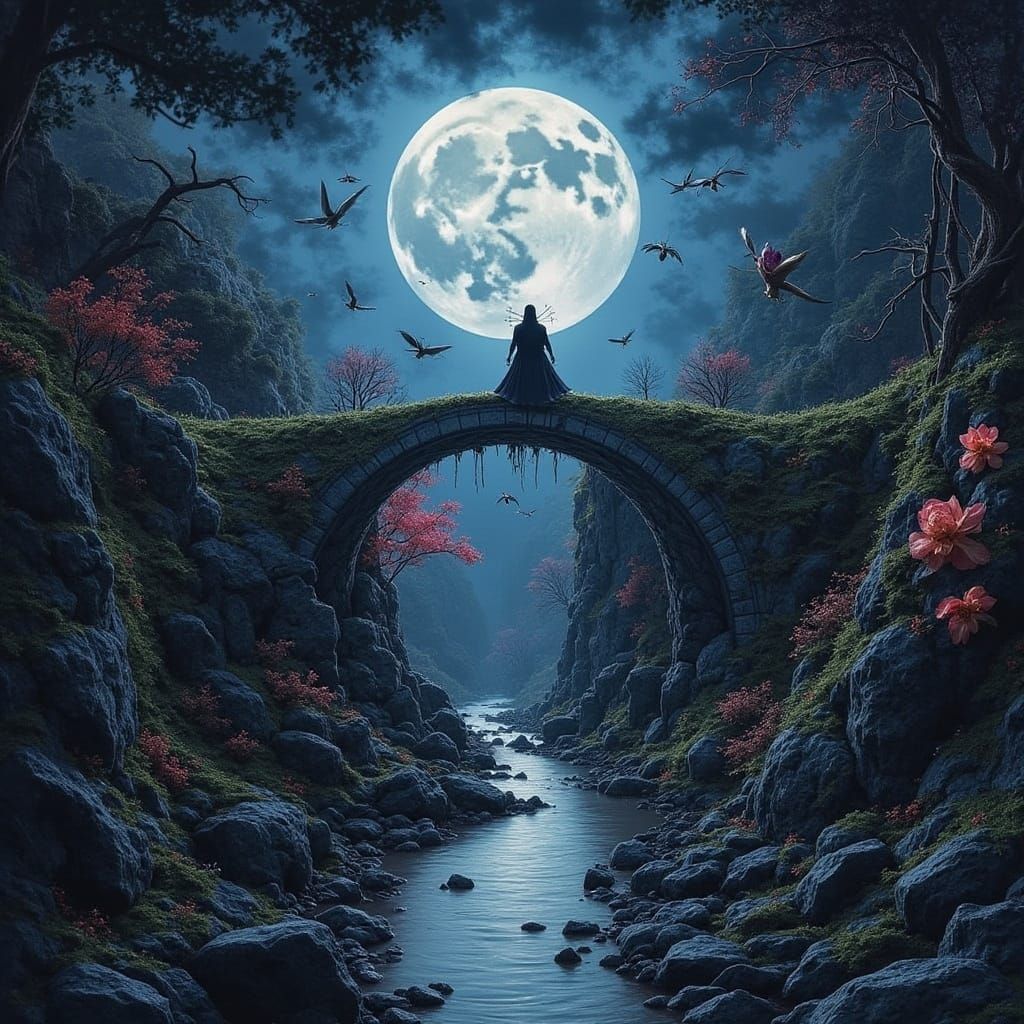 Mysterious Figure in Surreal Landscape, Digital Concept Art