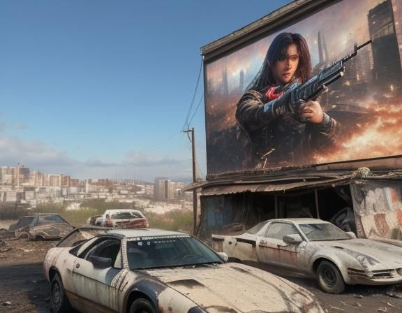 Post-Apocalyptic Car in Ruined City, Hyperrealistic
