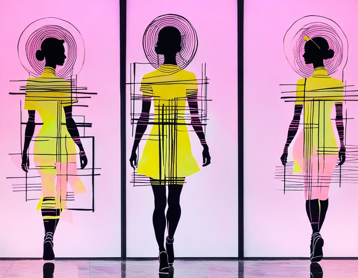 Futuristic Abstract Woman Strutting with Neon Aura