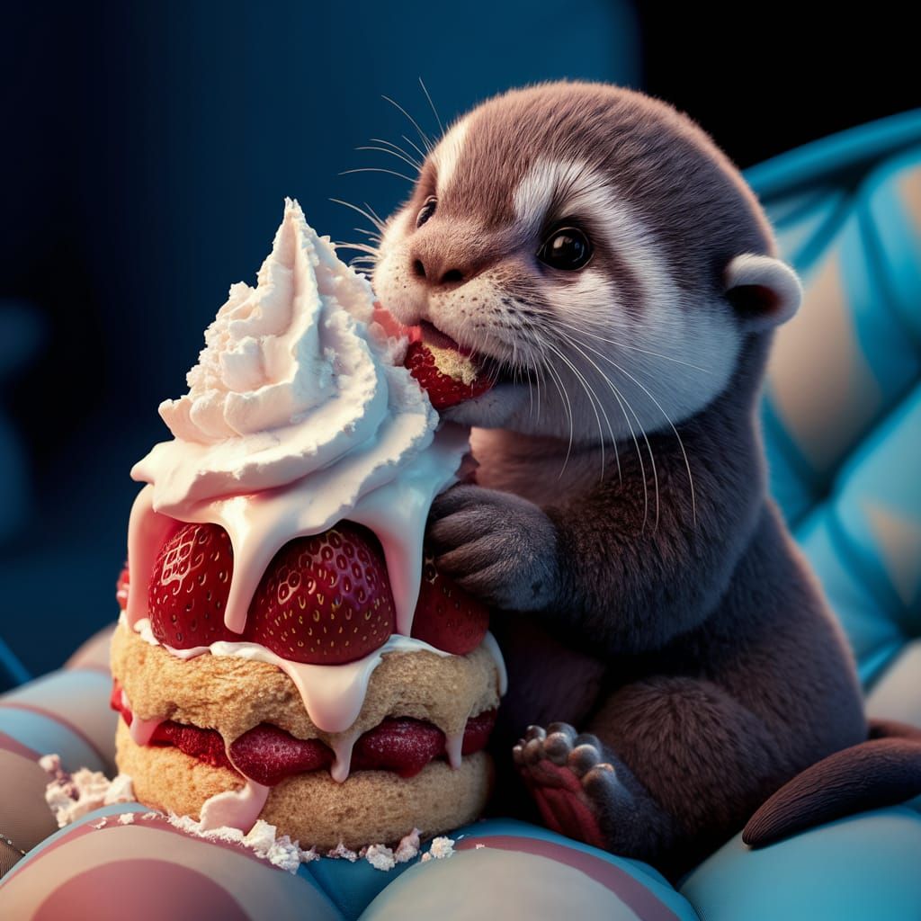 Adorbs Otter eating Strawberry Shortcake! (Animal Friendly Recipe)