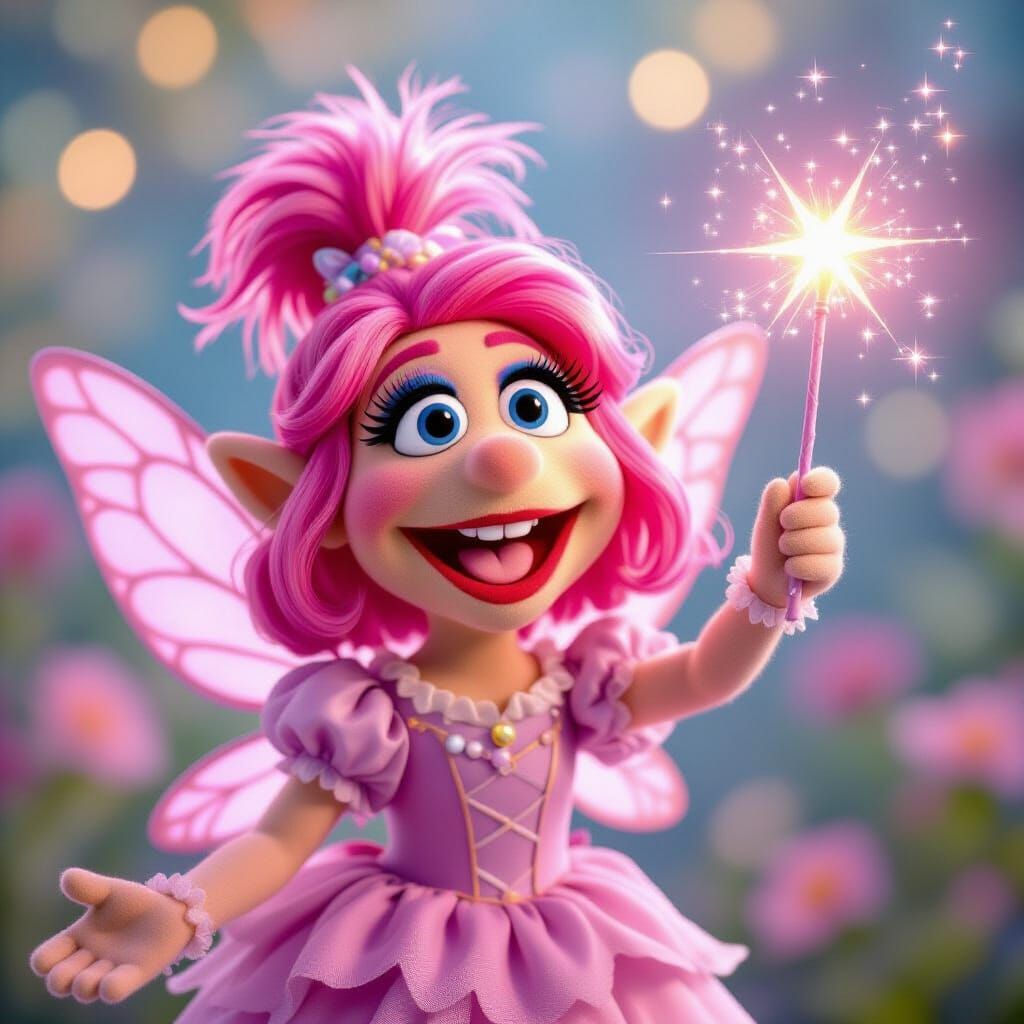 Abby Cadabby Fairy Portrait in Vibrant Muppet Style