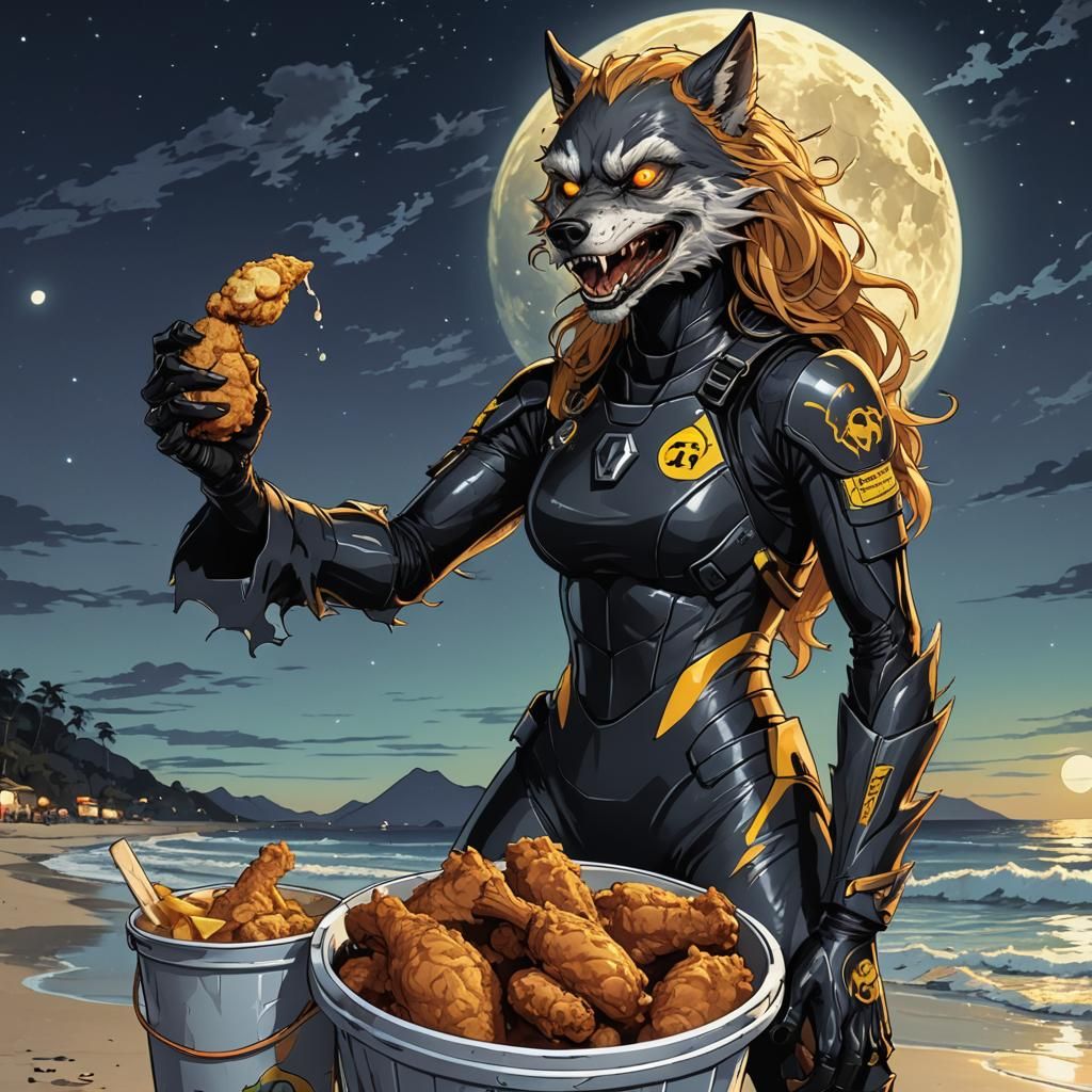 Anime Werewolf Surfer Under the Moon