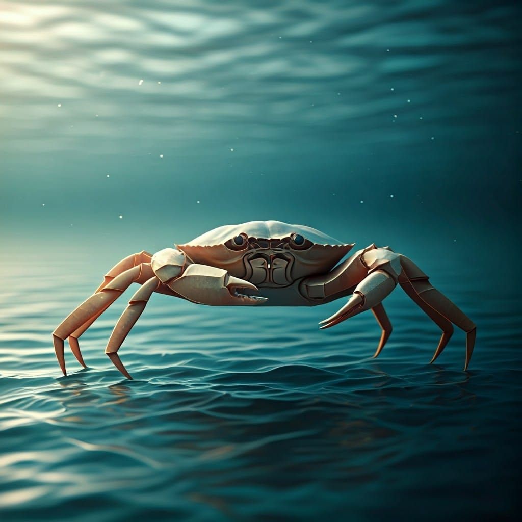 Origami Crab in Ocean, Papercraft Style