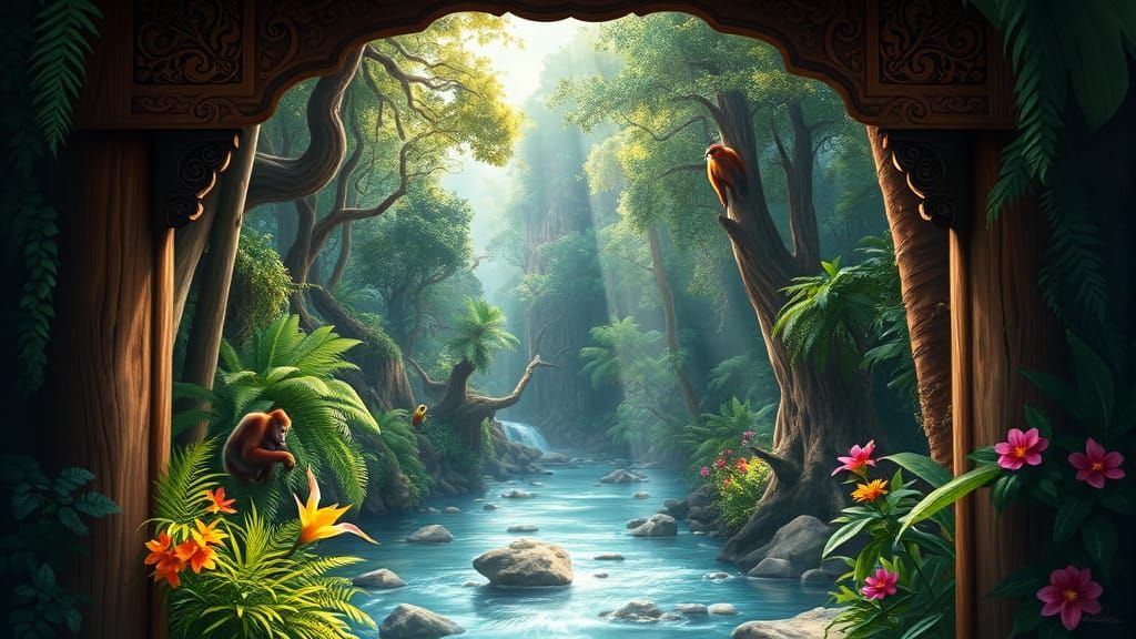 Bukit Lawang Rainforest: Digital Painting with Batak Arch