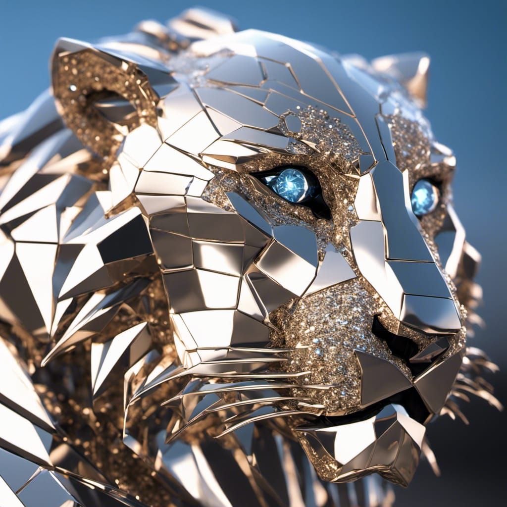 Diamond Lion with Sparkling Black Diamond Dust
