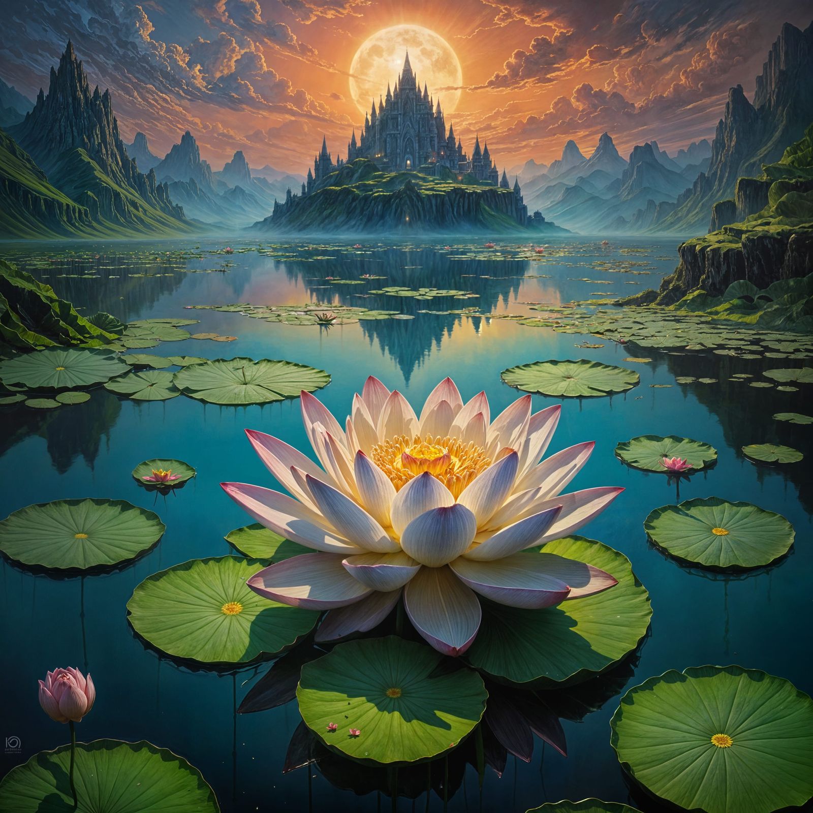 Surreal Lotus Flower Oil Painting on Canvas