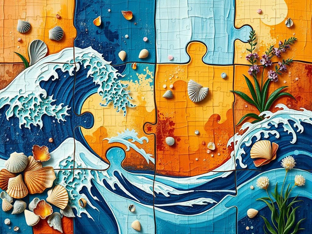 Marine Abstraction in Impasto Style with Wave Patterns