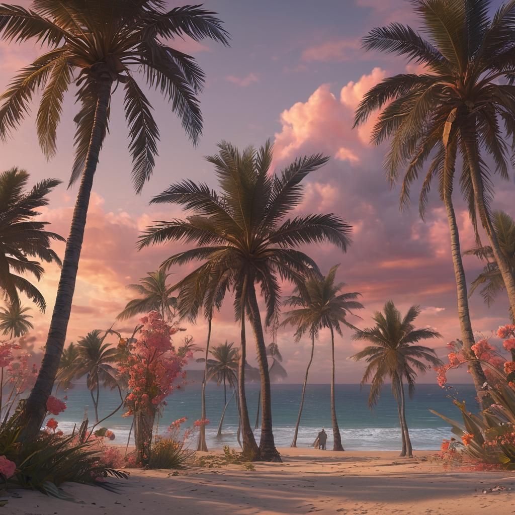 Beach Palm Trees in Unreal Engine 5 Style