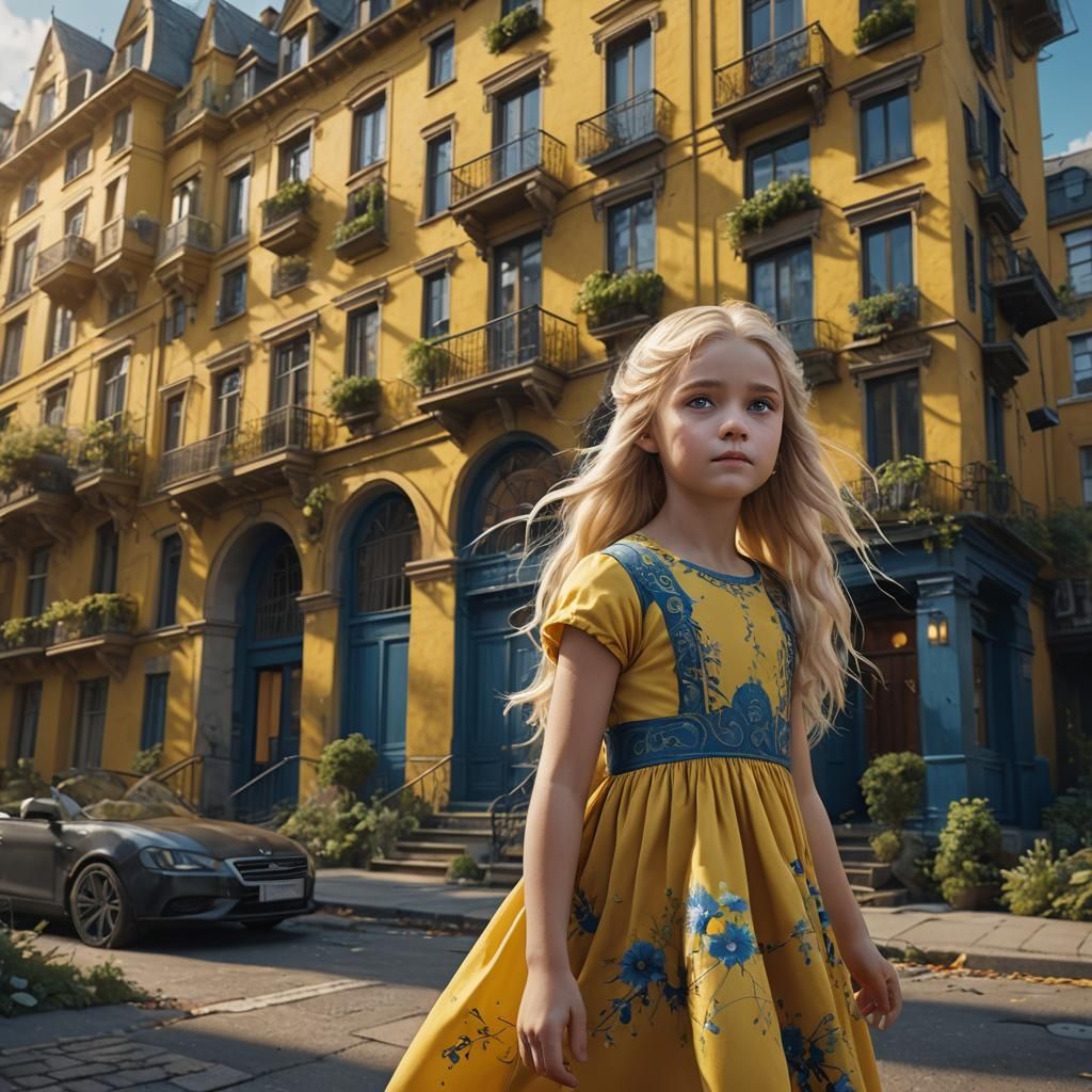 Blond Girl in Yellow Dress: Matte Painting
