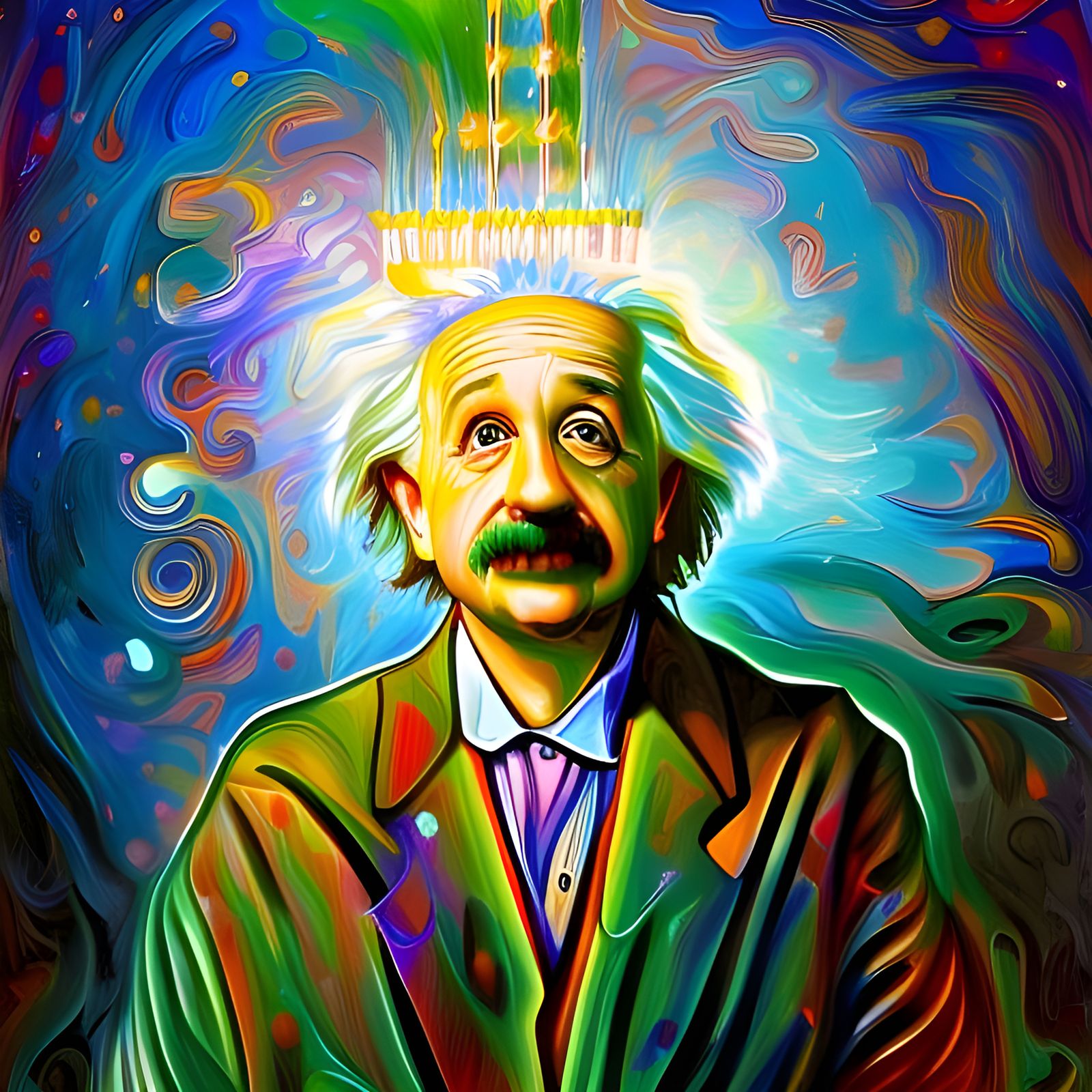 Einstein Meditating on Chanukah Light, Splash Art