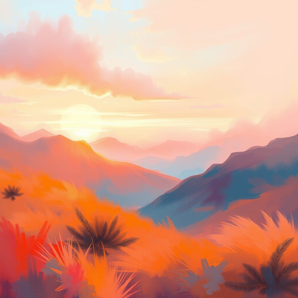 Ethereal Morning Sunrise in Vibrant Watercolor Style