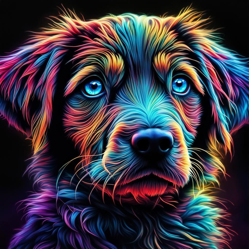 Hyperrealistic Neon Puppy Eyes in High Definition