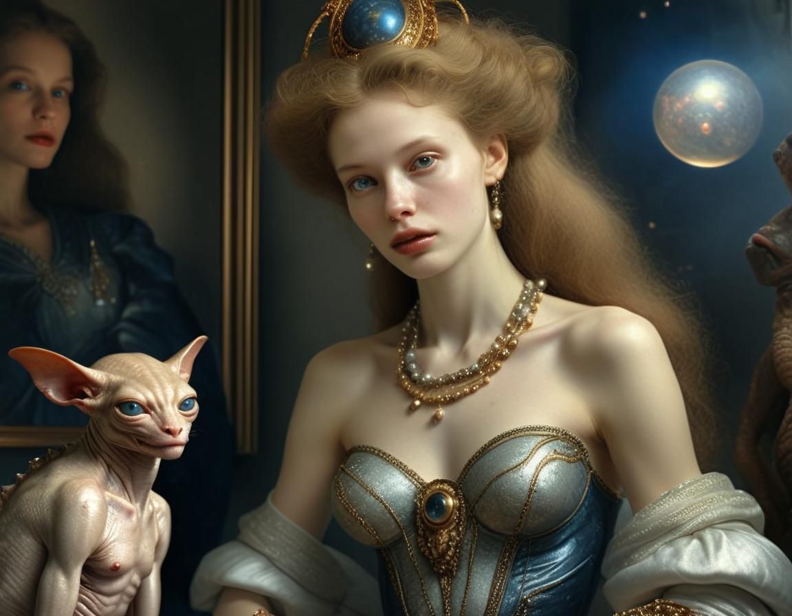 Exotic Pets and Aliens Socializing, Hyperrealistic Photograp...