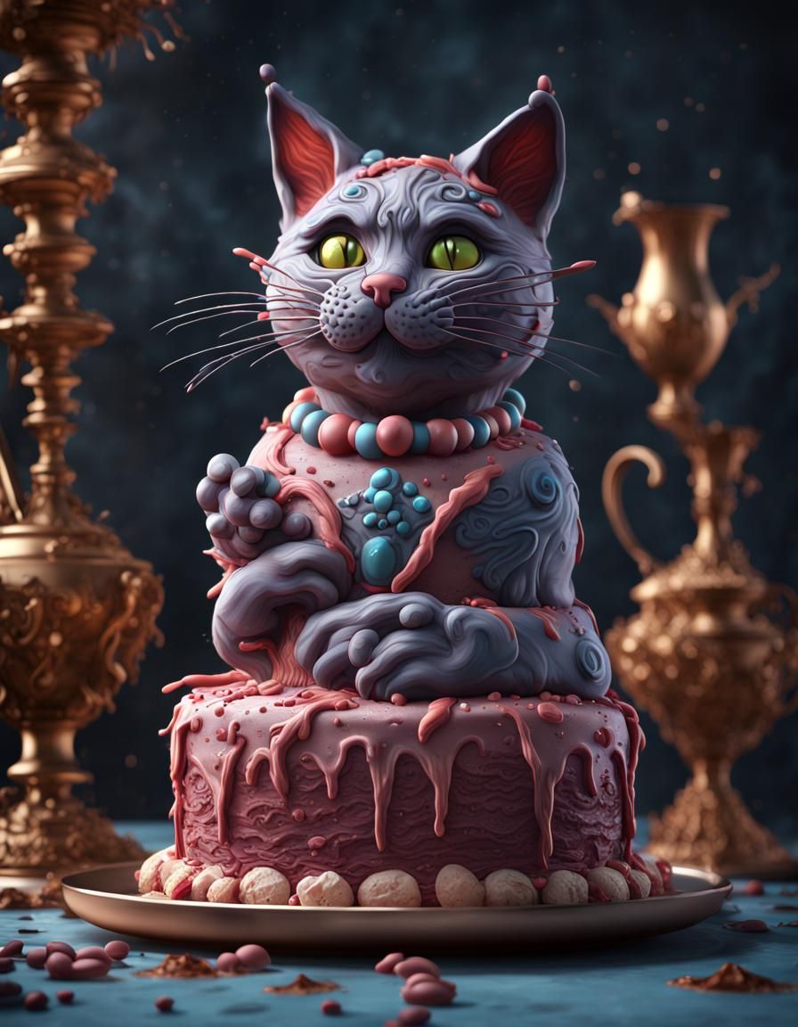 Cake Sculpture of a Cat: Matte Painting
