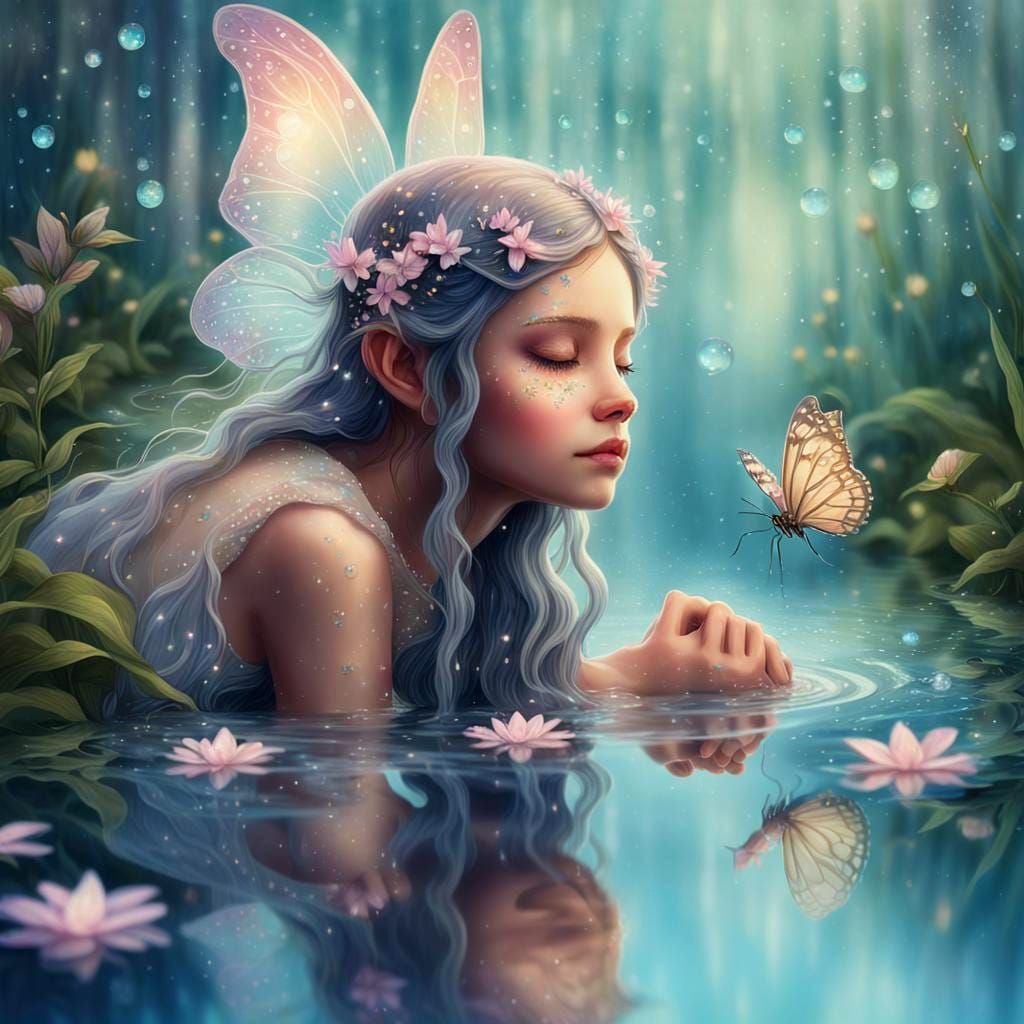 Fairy Gazing at Reflection in Water