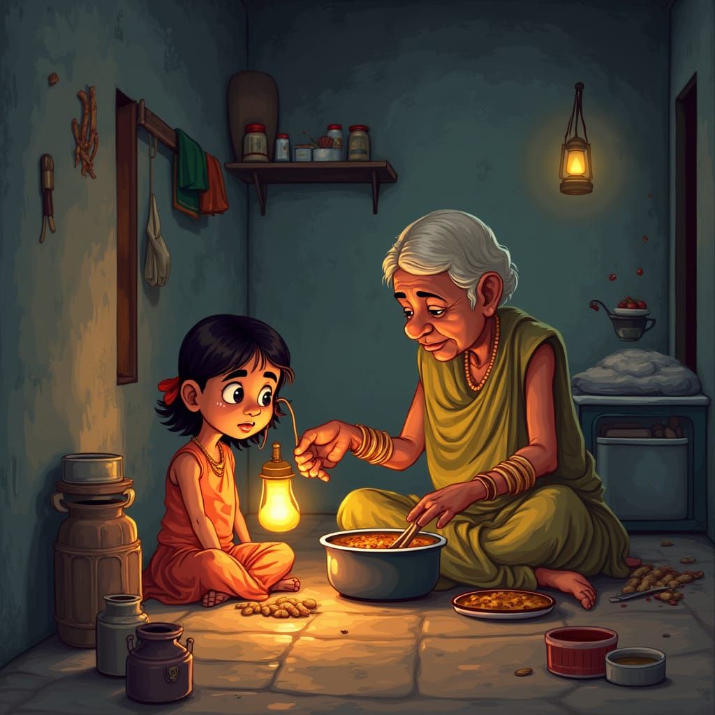 Young Girl Shares Tender Moment with Frail Grandmother in Wh...