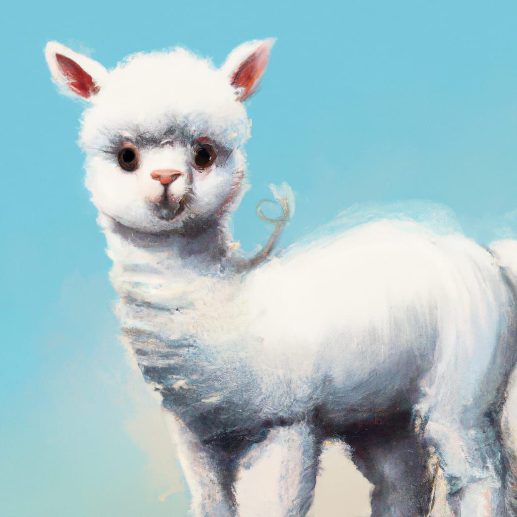 Cute Baby White Alpaca Fantasy Painting