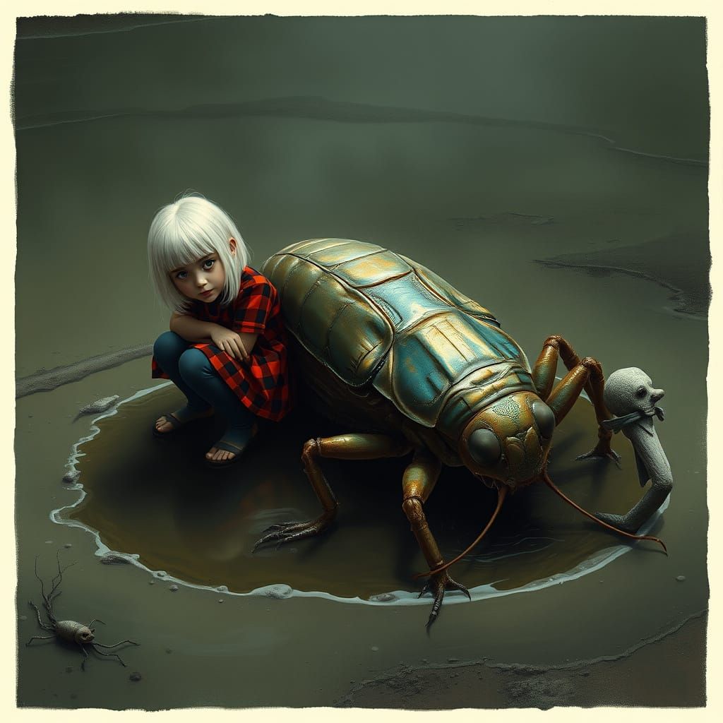 Mysterious Girl Discovers Vulnerable Iridescent Mole Cricket