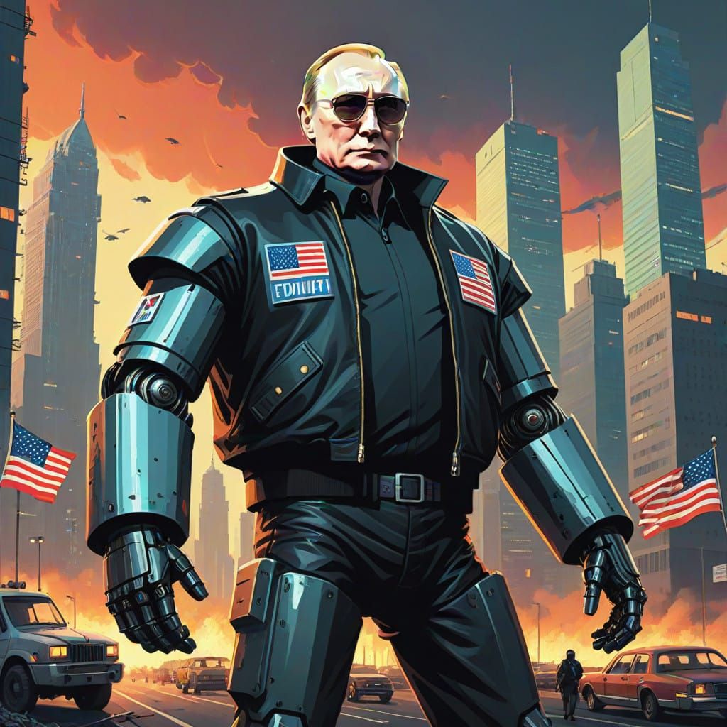 Dystopian Robot Uprising in a Futuristic City