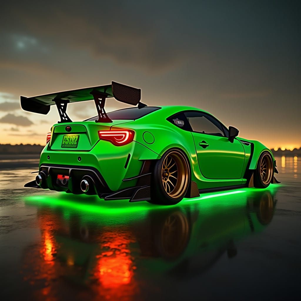 High-Performance Emerald Green Sports Car with Gold Wheels a...