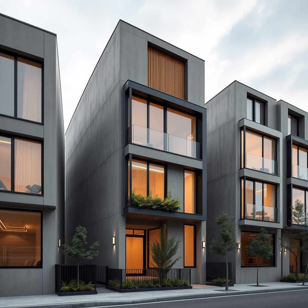 Modern Urban Row House in Sophisticated City Street