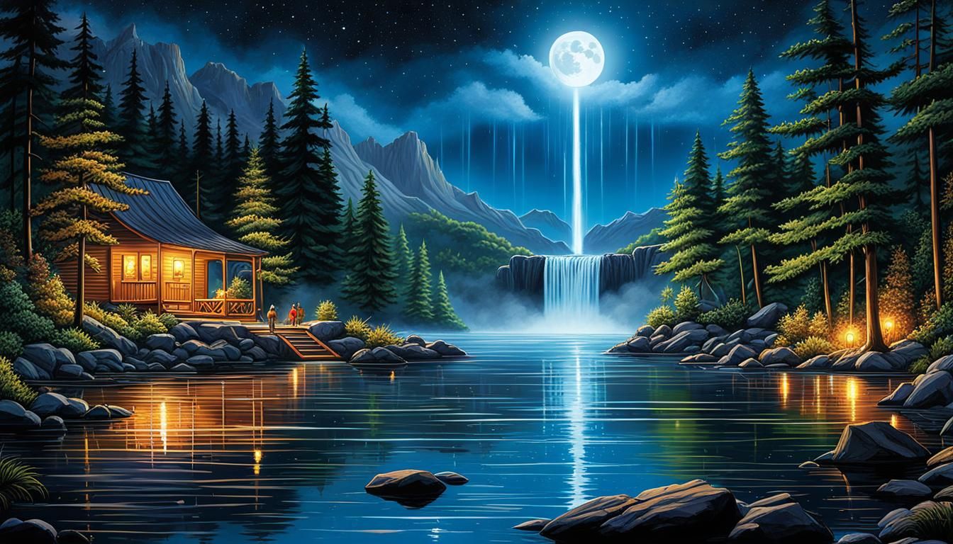 Sparkling Rain Shower Over Mountain Lake