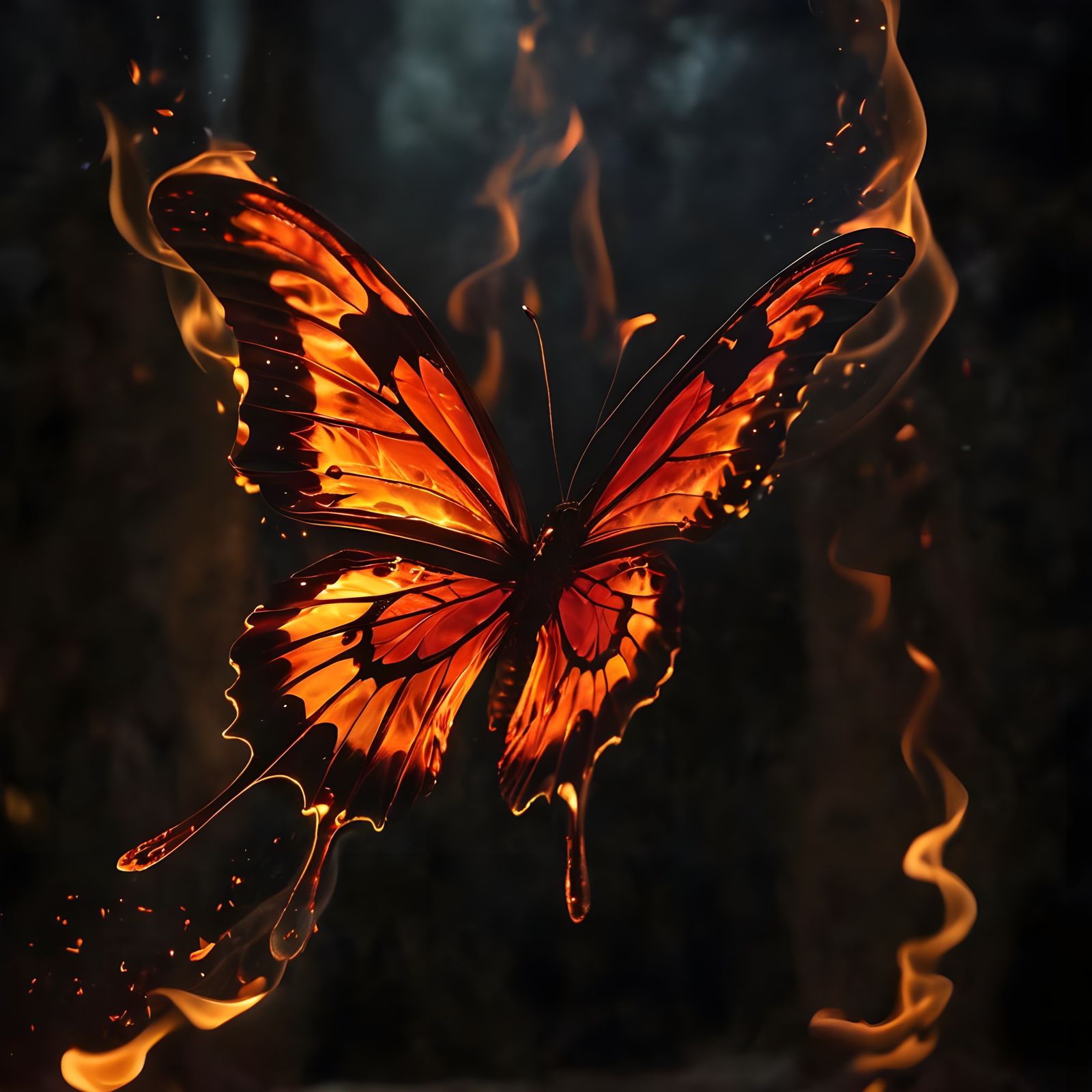 Ethereal Flaming Fire Butterfly in Magical Scene
