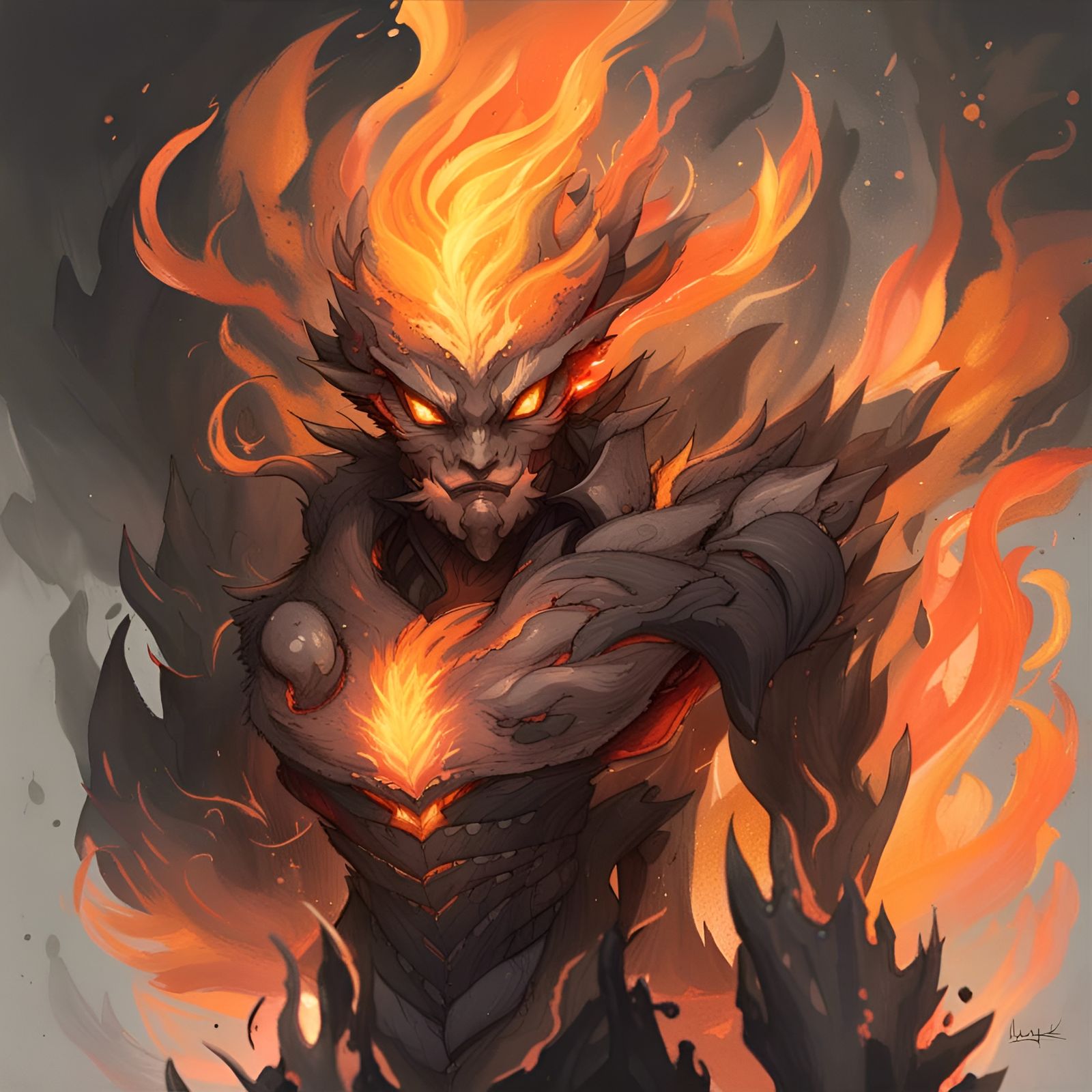 Smoky Fire Elemental in Manga Style