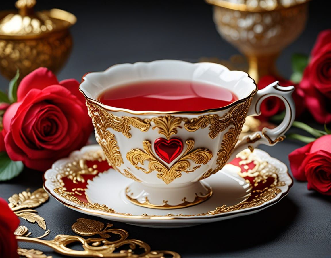 Baroque Teacup with Heart Theme in Rococo Style