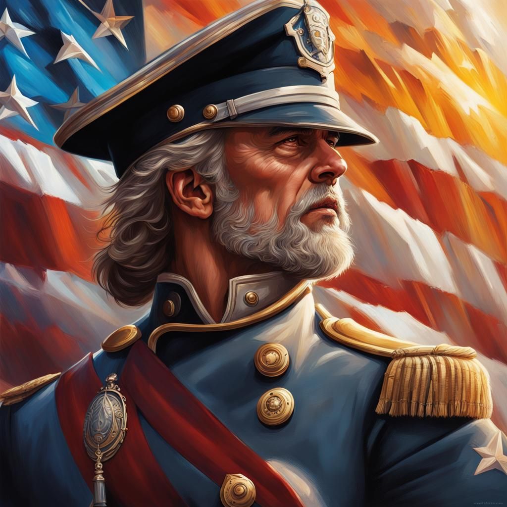 American History Portrait in Hyperrealistic Splash Art