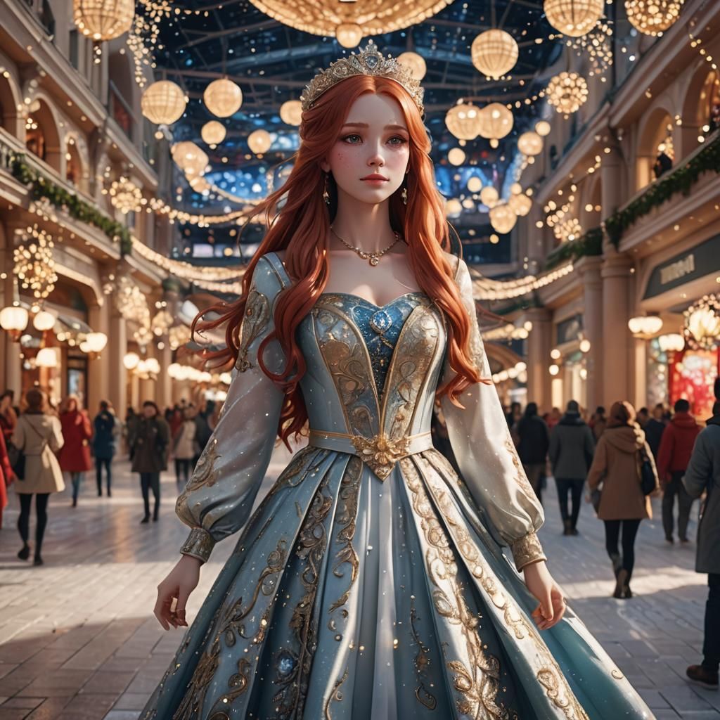 Tsarevna Princess in Holiday Mall, Vibrant Anime Style