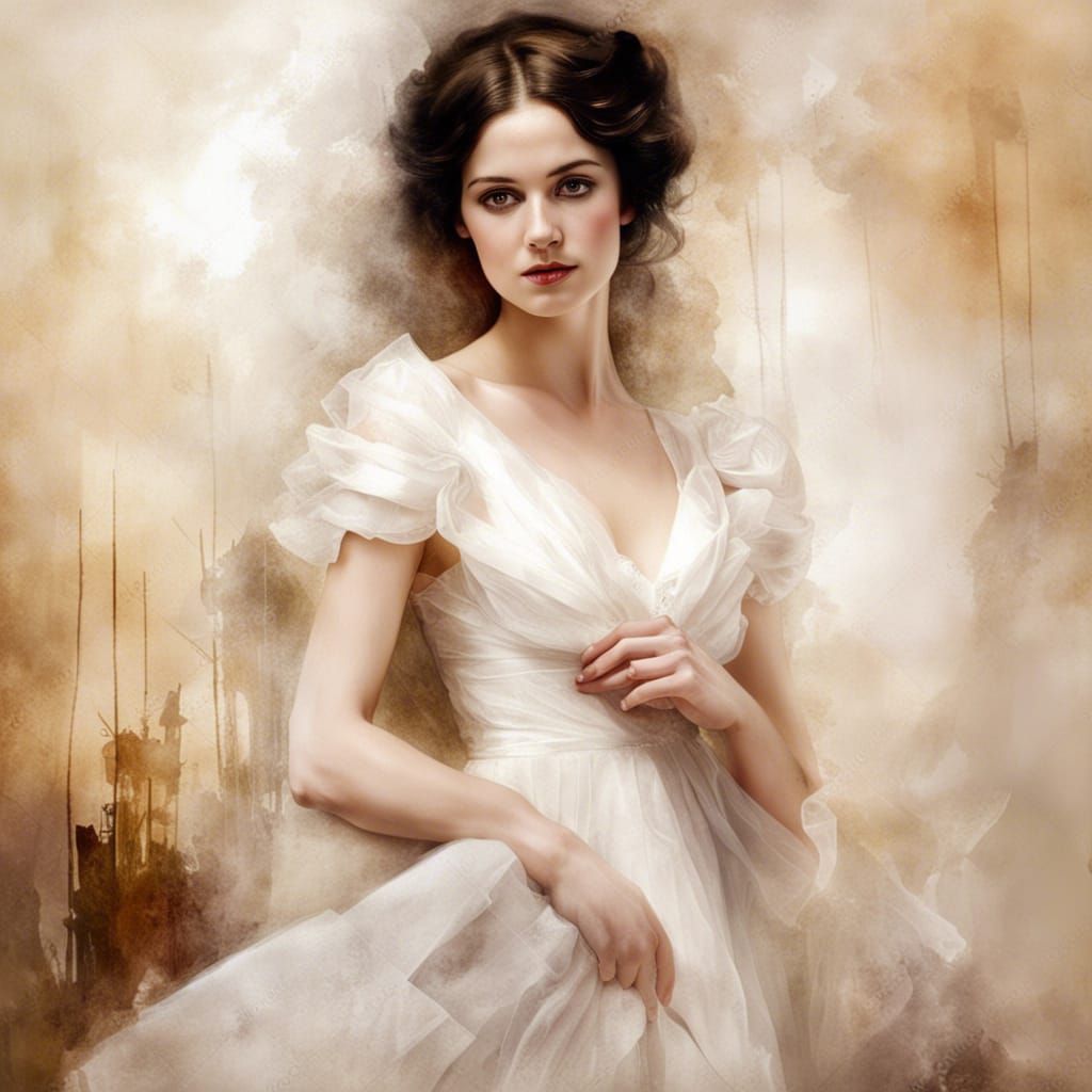 Elegant Portrait of a Brunette Woman in Victorian Style