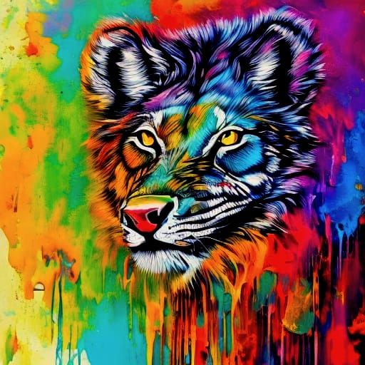 Vibrant Lion Family in Psychedelic Art