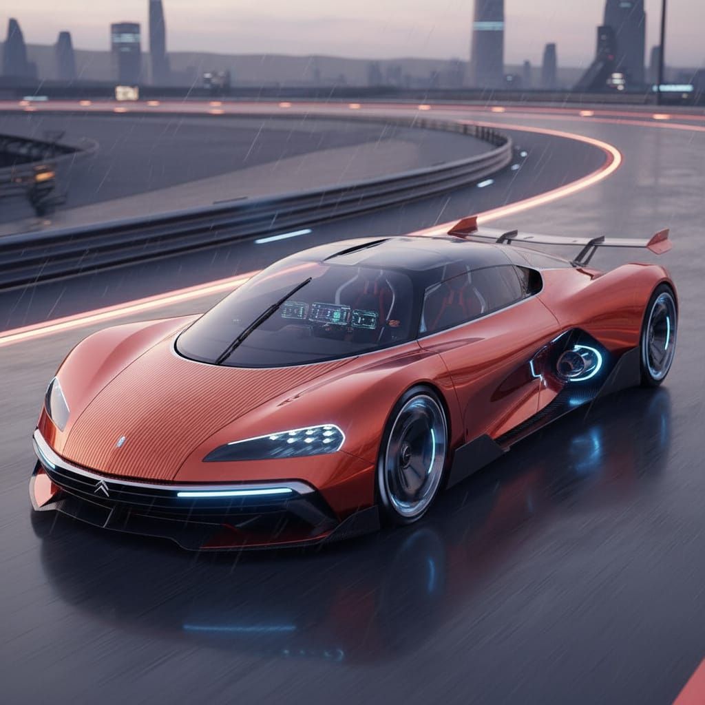 Futuristic Electric Hypercar Design in Metallic Orange-Red