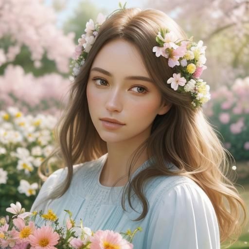 Girl in Flower Garden with Impressionist Lighting