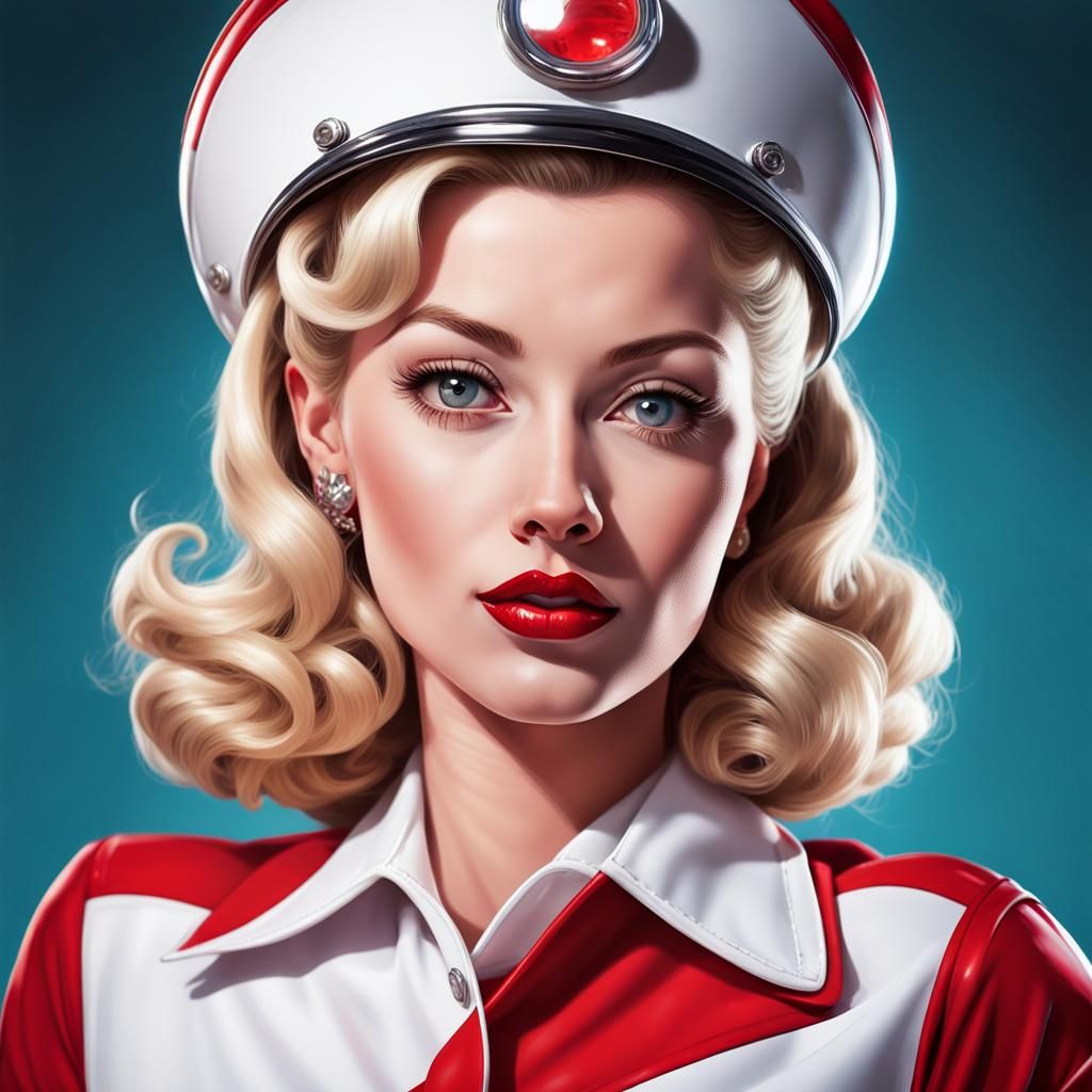 Blond Woman Posing in 60's Sci-Fi Pin-Up Art