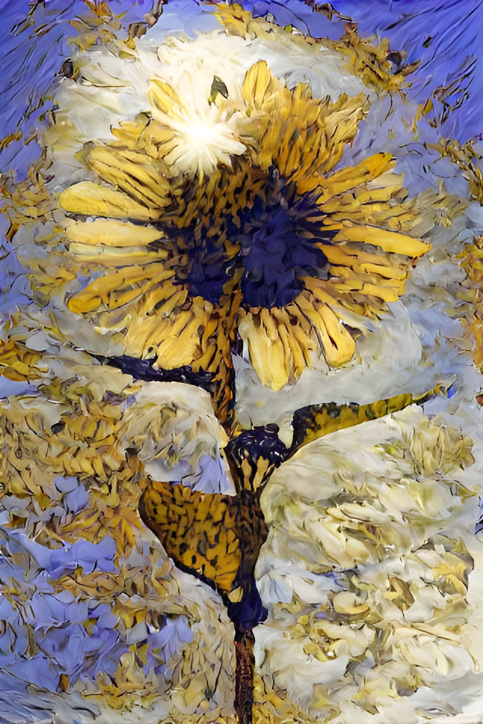 Sunflower and Refugees in Style of Chagall