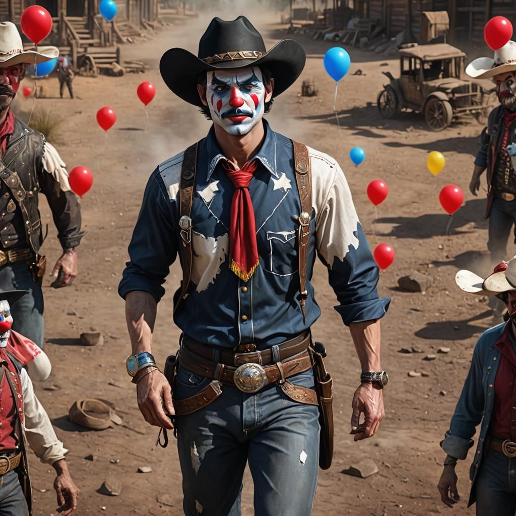 Handsome Cowboy with Clown Makeup, Fantasy Art