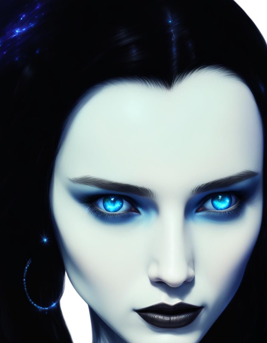 Ethereal portrait of a gothic beauty with long black hair and blue eyes& cool colors gothic art photorealism hyperrealis...